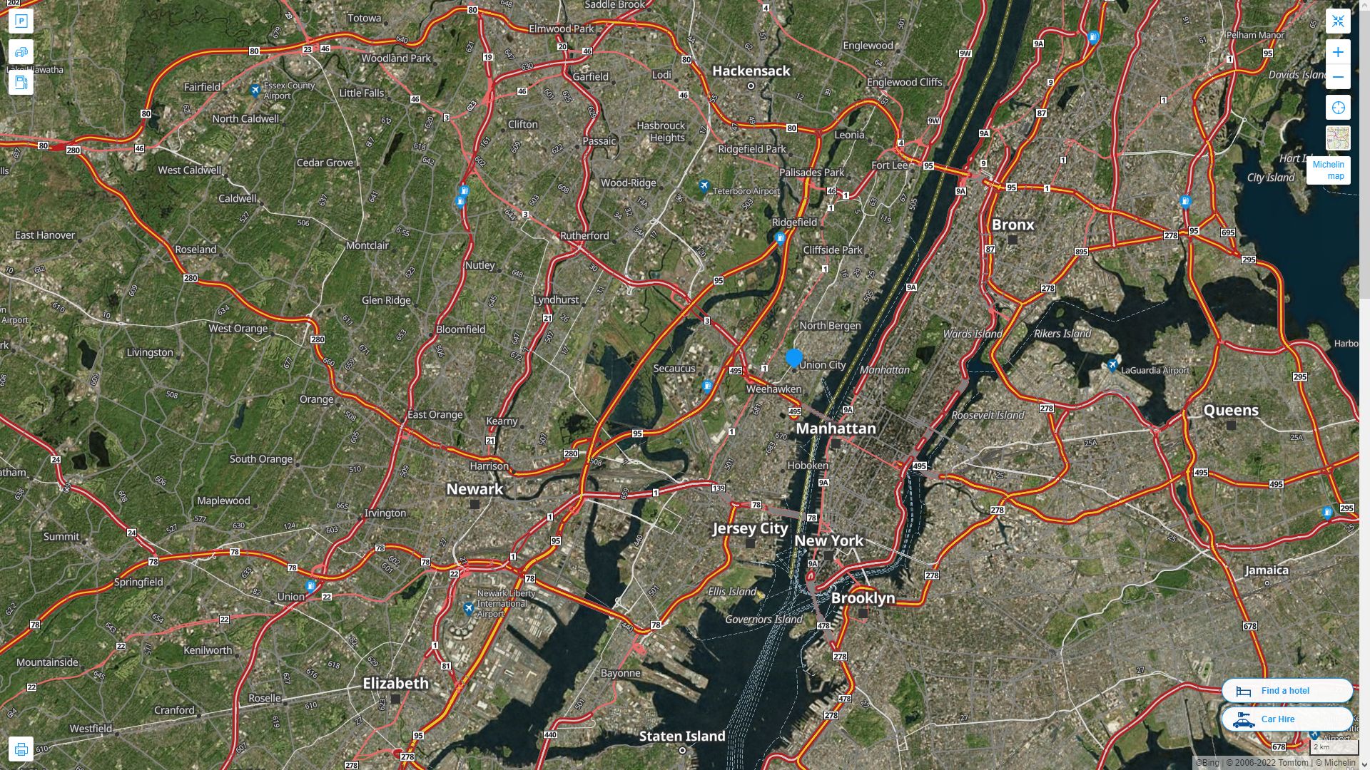 Union City New Jersey Highway and Road Map with Satellite View